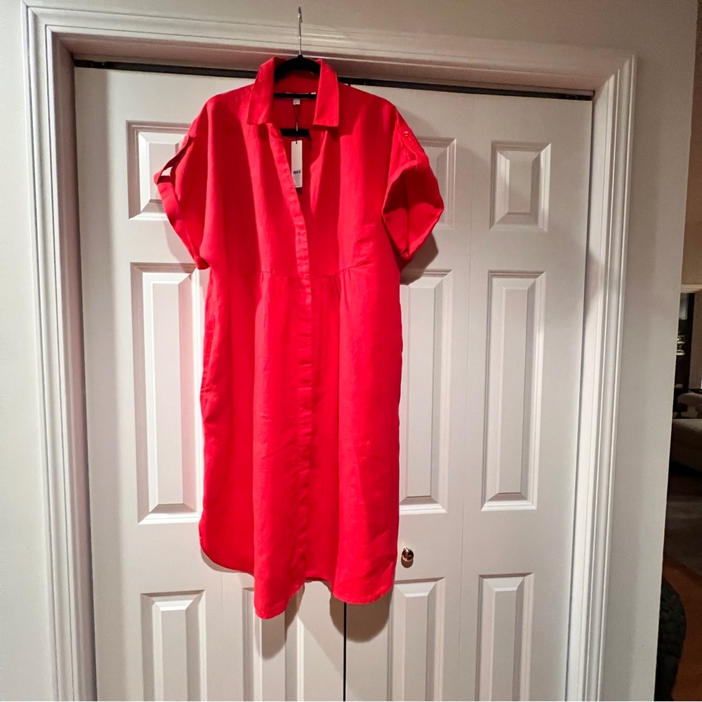 Chico’s Linen Roll Tab Dolman Midi Dress